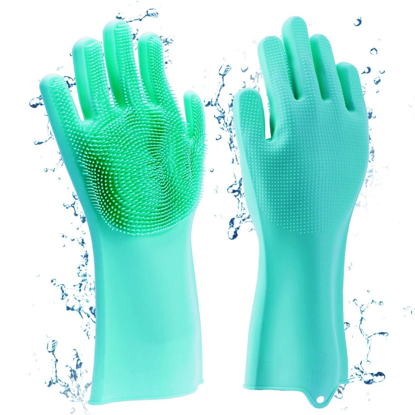 Kitchen Silicone Dishwashing Gloves with Built-in Scrubber for Cleaning