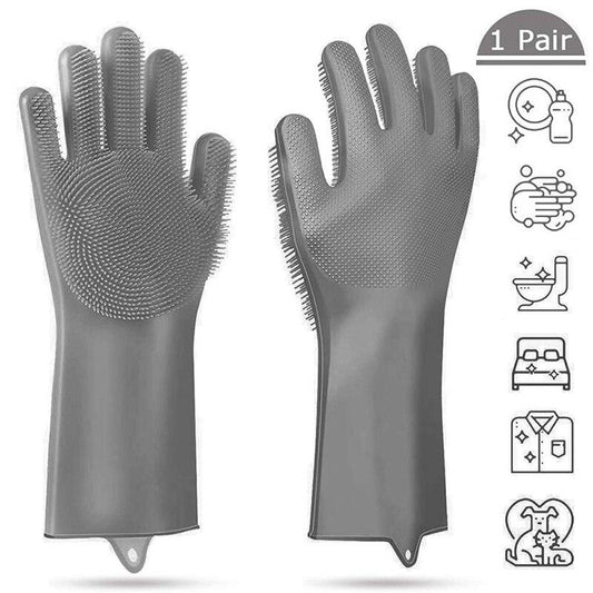 Kitchen Silicone Dishwashing Gloves with Built-in Scrubber for Cleaning