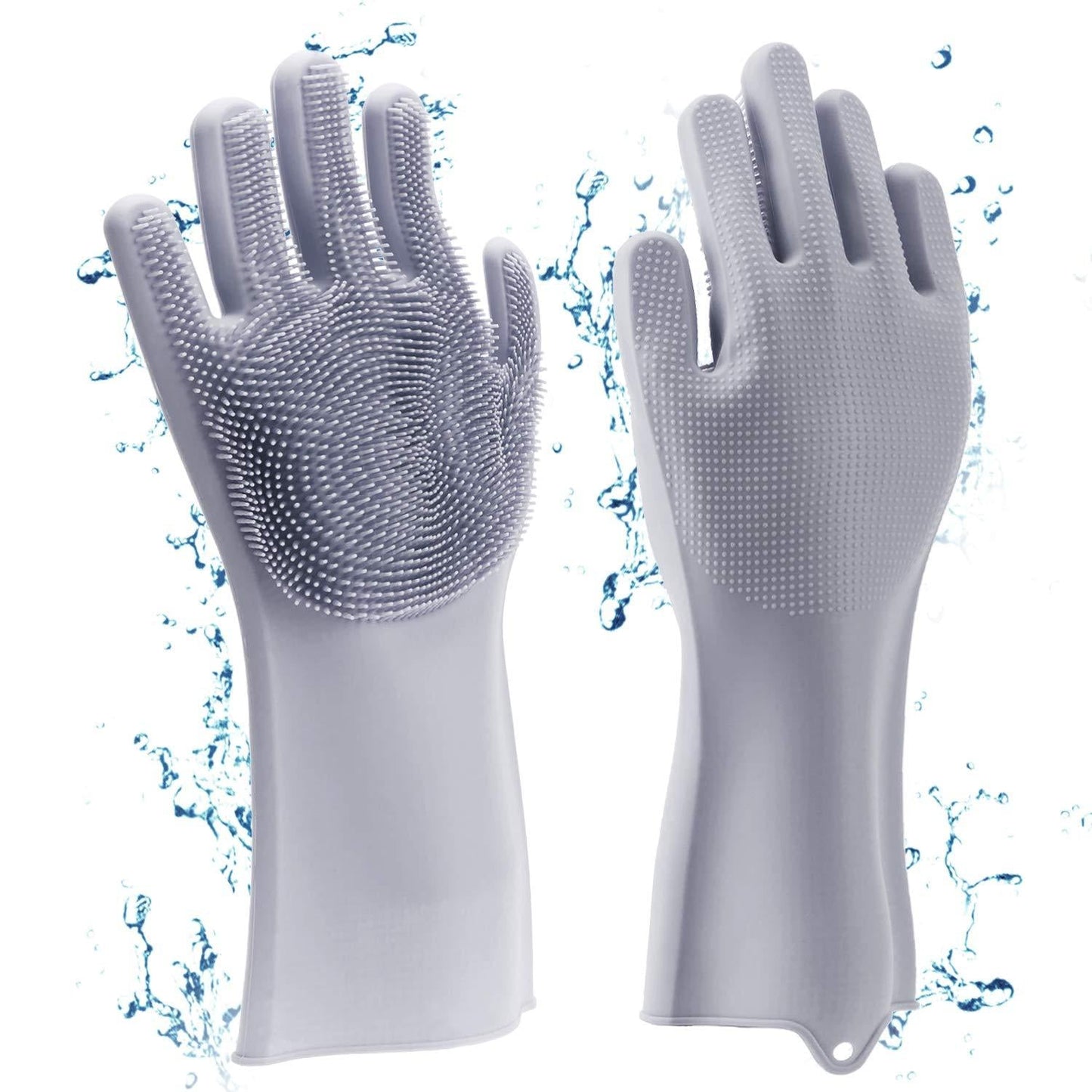 Kitchen Silicone Dishwashing Gloves with Built-in Scrubber for Cleaning