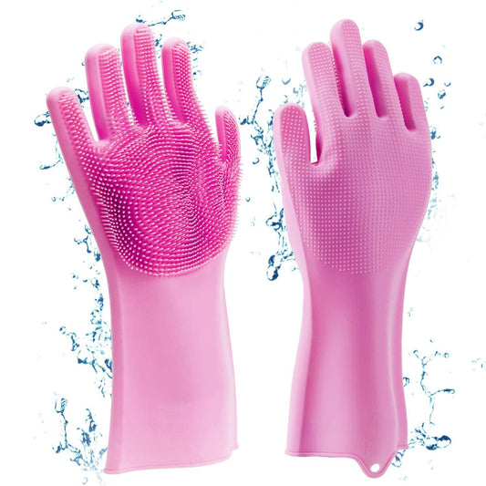 Kitchen Silicone Dishwashing Gloves with Built-in Scrubber for Cleaning